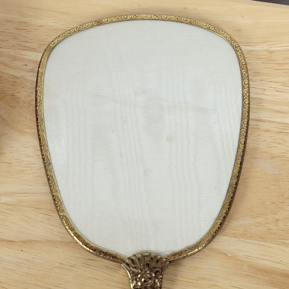 Hollywood Regency Antique Gold Gilt Mirror Brush Set Ornate Floral Mid Century‎